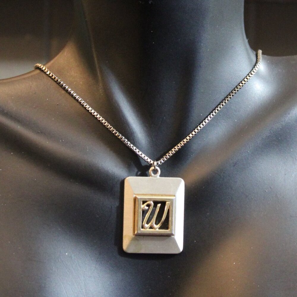 Vintage Swank Men's Silver Tone W Initial Pendant with Box Chain